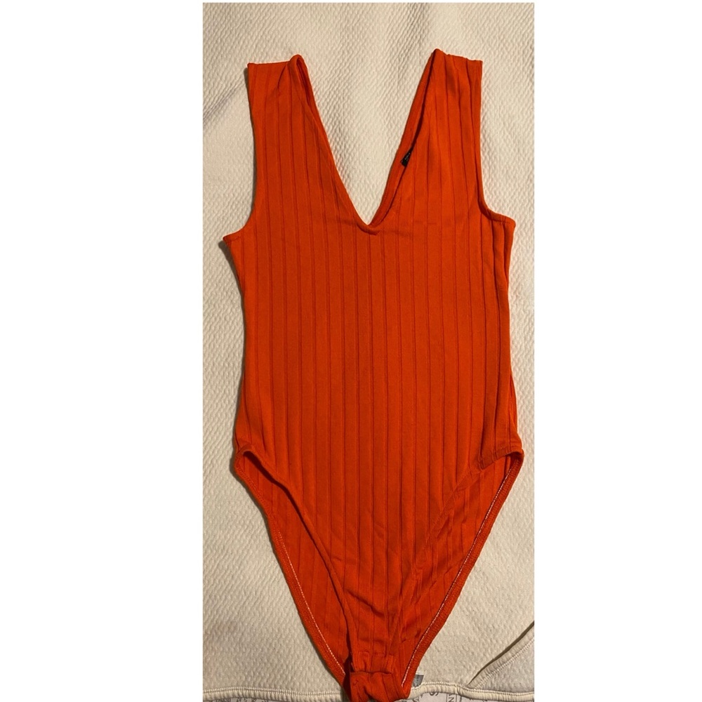 Zara Red Orange V-Neck Bodysuit